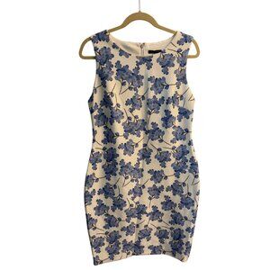 Tommy Hilfiger Womens Floral Sleeveless Sheath Scuba Dress Size 12 White Blue